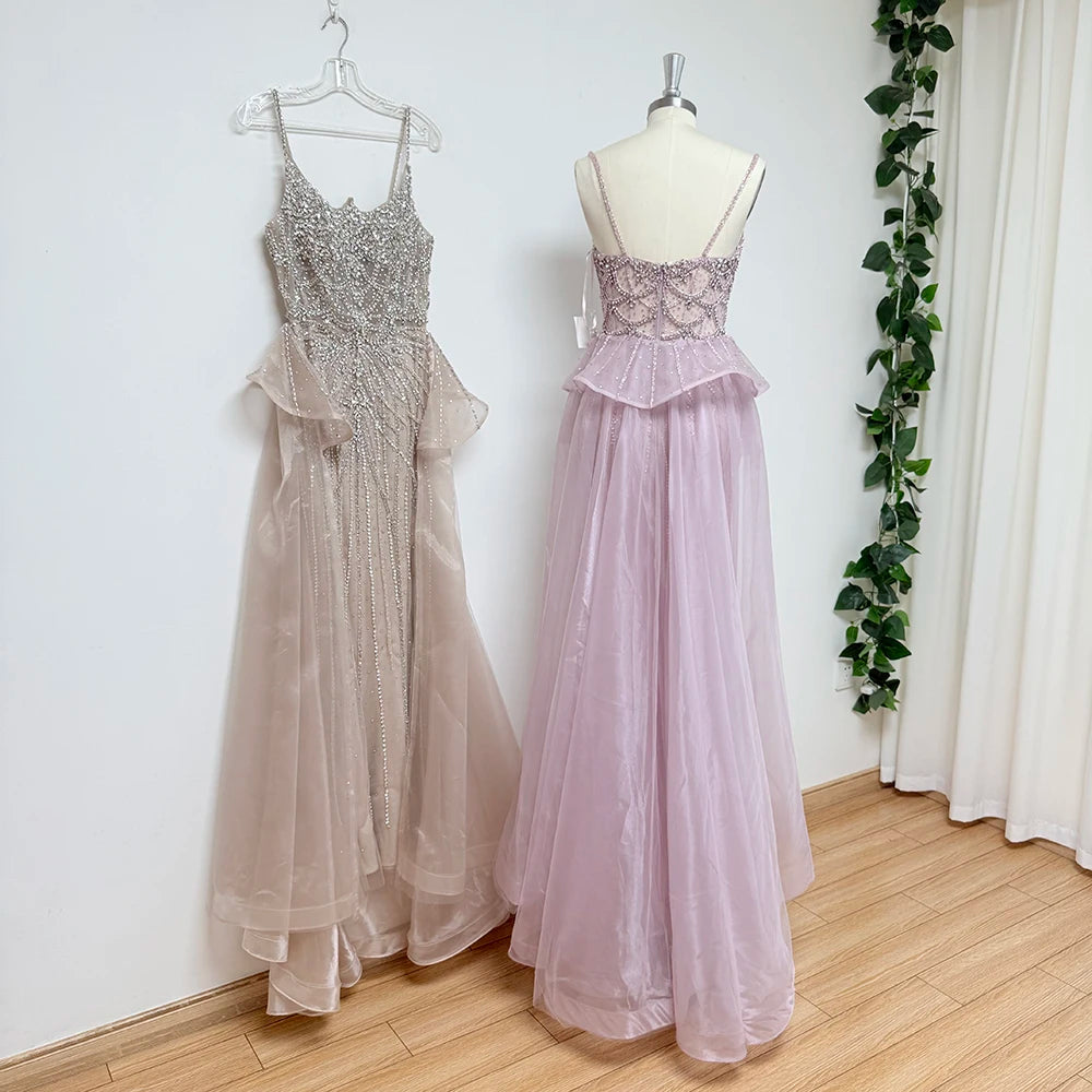 Luxury Beaded Mermaid Evening Dress with Detachable Overlay | Spaghetti-Strap Sweetheart Prom Gown | Crystal Sequined Floor-Length Formal Wedding Party Dress Luxegan