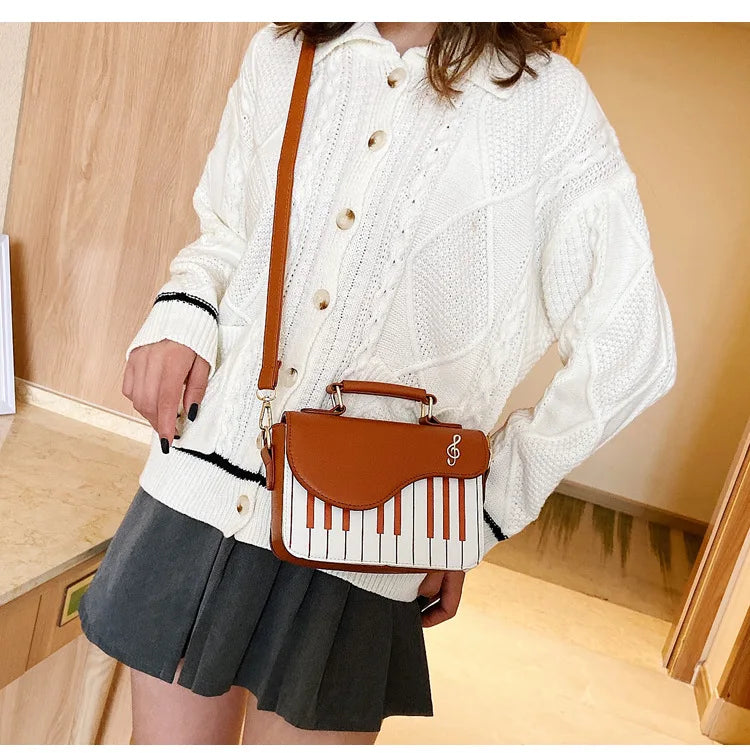 Korean Piano Design PU Leather Messenger Bag | Fashion Crossbody & Shoulder Handbag with Hasp Closure & Coin Purse Package Luxegan