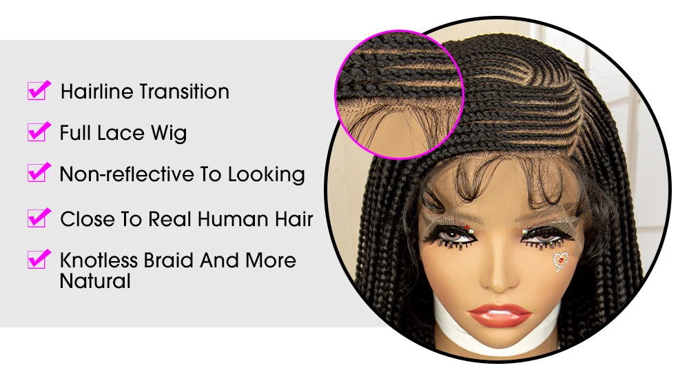 36 Inch Square Knotless Box Cornrow Wig | Full Lace Frontal