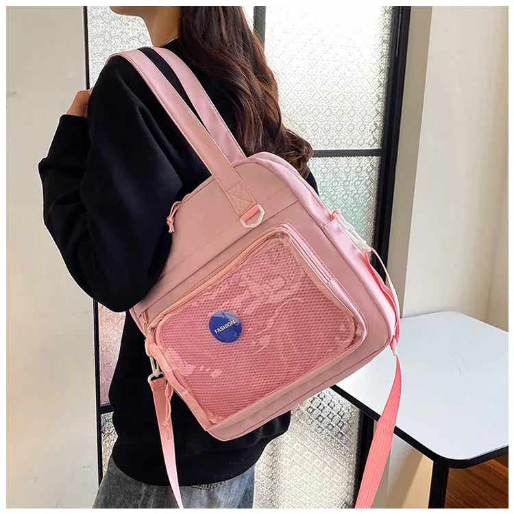 Japanese High School Girls Crossbody Bags | Nylon Teenage Student Tote Book Bag | Transparent Women Handbags JK Kawaii Shoulder Bag Luxegan