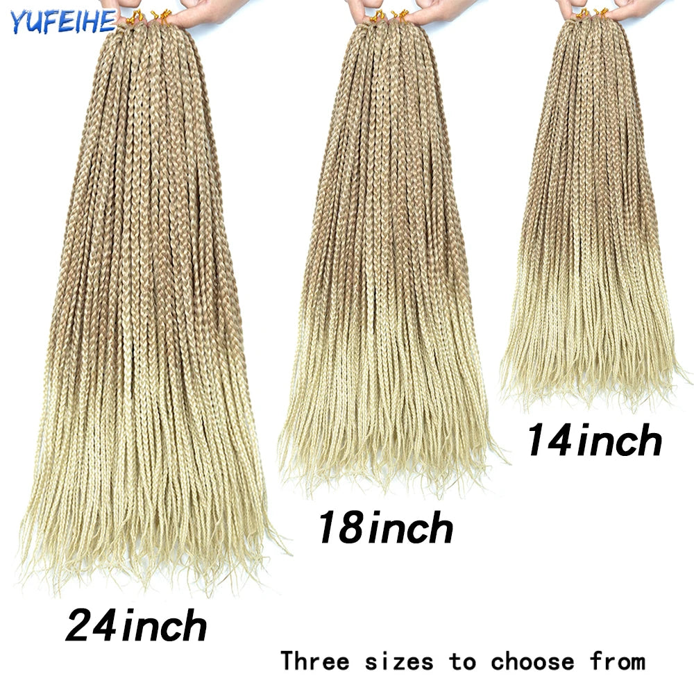 Ombre Box Braids Crochet Hair Extensions – Synthetic Straight Braiding Hair 14"/18"/24" | 22 Strands/Pack