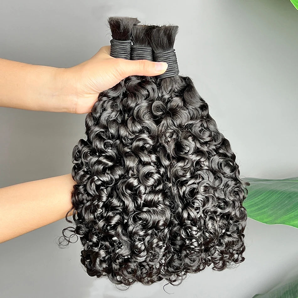 Burmese Curly Human Hair Bulk for Braiding – 100% Raw Virgin No-Weft Boho Braids Hair Natural - view 5