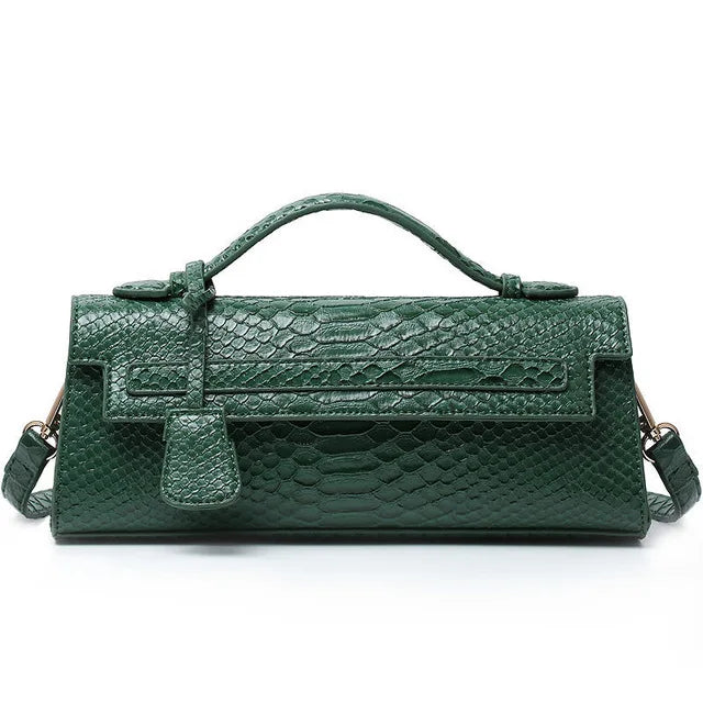 Hot Brand Design Serpentine Handbag | Luxury Ostrich & Snake Print Shoulder Bag | Fashionable Long Flap Messenger for Work, Travel & Parties Luxegan