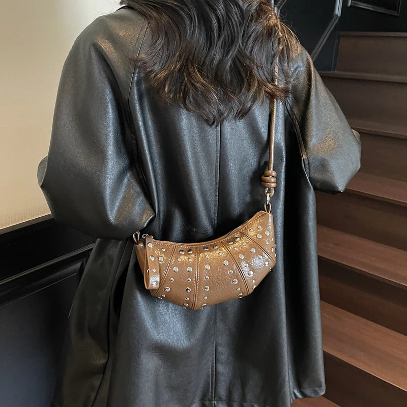 LEFTSIDE Rivets Design PU Leather Underarm Bags for Women 2025 New Punk Style Trend Female Shoulder Crossbody Bag Handbags
