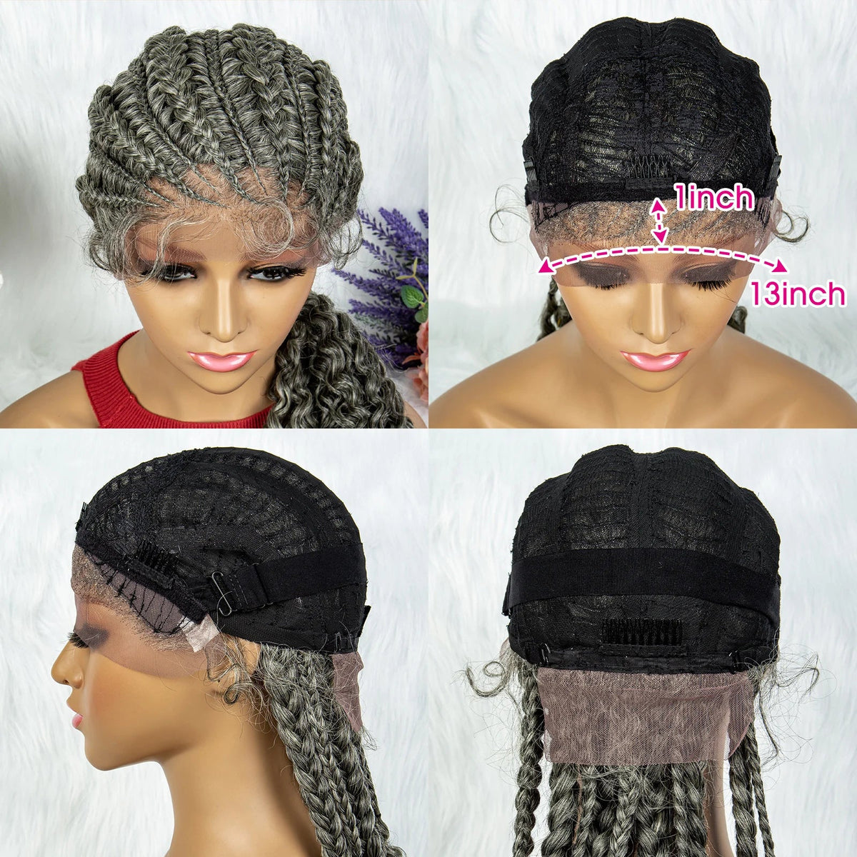 Lace Frontal Synthetic Braided Wigs Lace Front Braided Ponytail Wig Natural Knotless with Baby Hair for Black Women Daily Use Luxegan