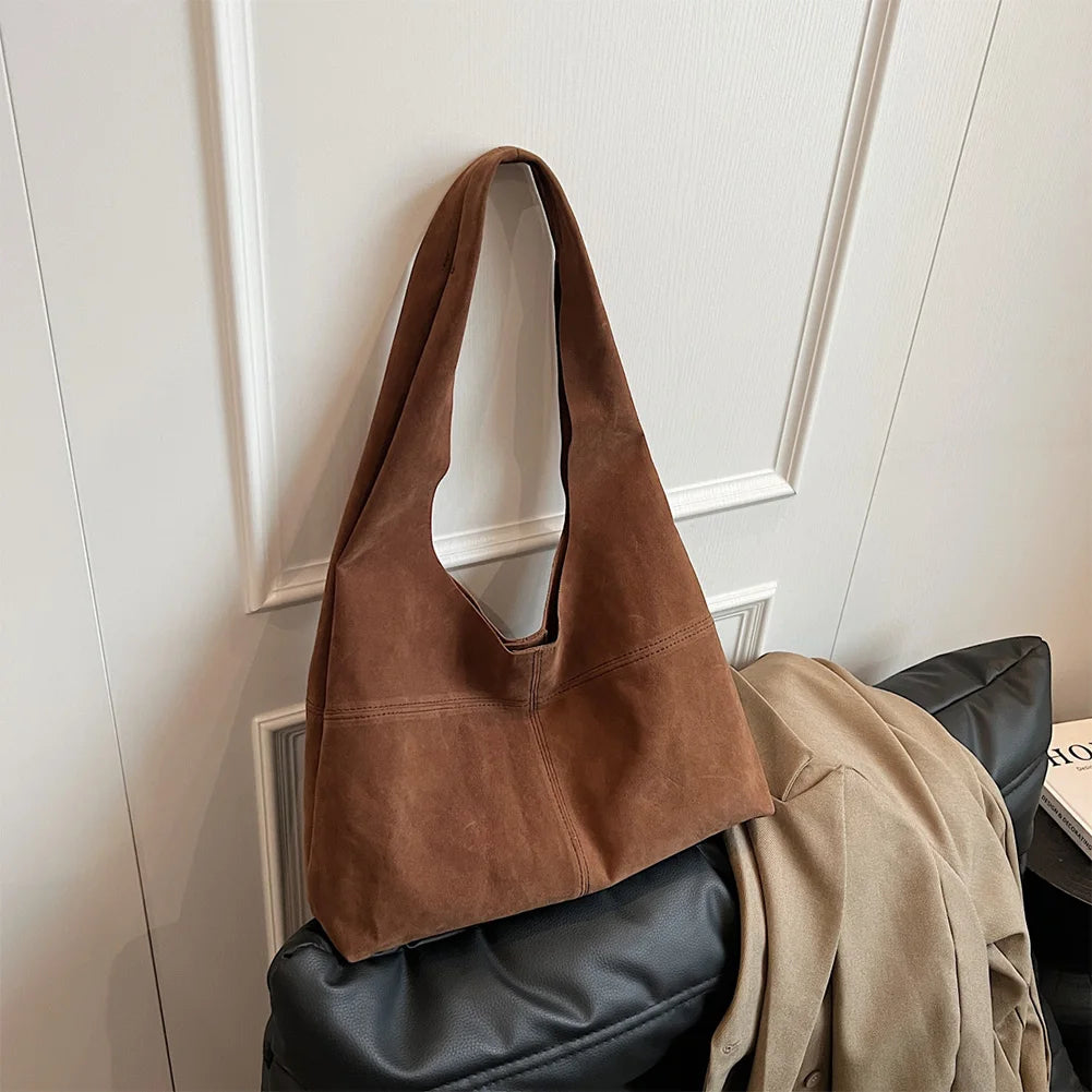 Women's Faux Suede Tote Bag | Vintage Large Capacity Shoulder & Underarm Handbag (Designer Style, Simple Commuting Bag) Luxegan