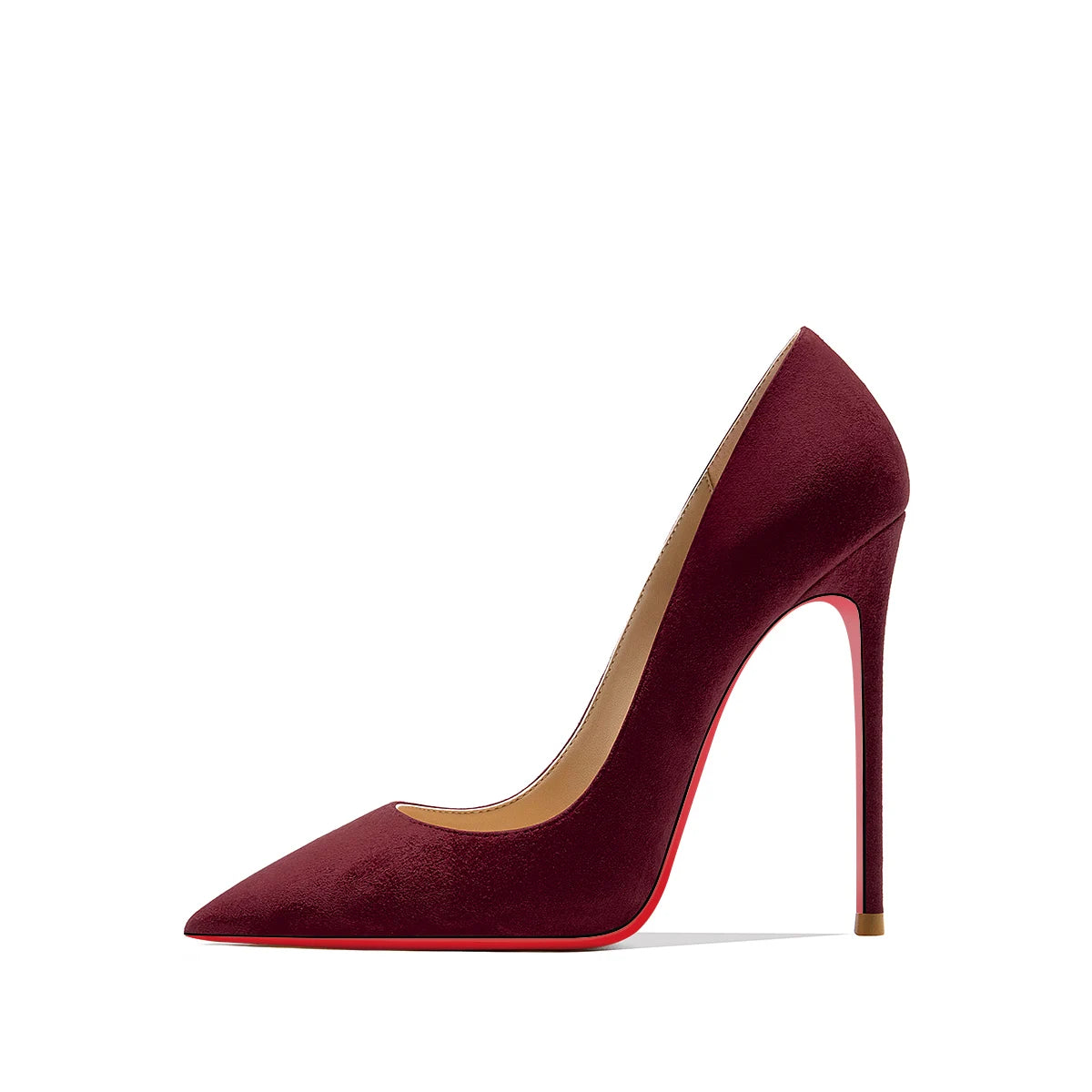 Autumn Suede Stiletto Pumps | Sophisticated Red Shiny Bottom High Heels | Elegant "Flannel" Pointed Toe Wedding Shoes | "Dignified" Shallow Mouth Fashionable Temperament Footwear for Radiant Versatile Styling Luxegan