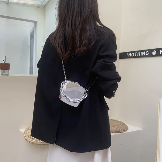 Trend Designer Box Clutch Bag | Luxury Gold & Silver PVC Evening Handbag | High-Fashion Hard Shell Minaudière | Mini Party Chain Shoulder & Crossbody Bag (Model 4252) Luxegan