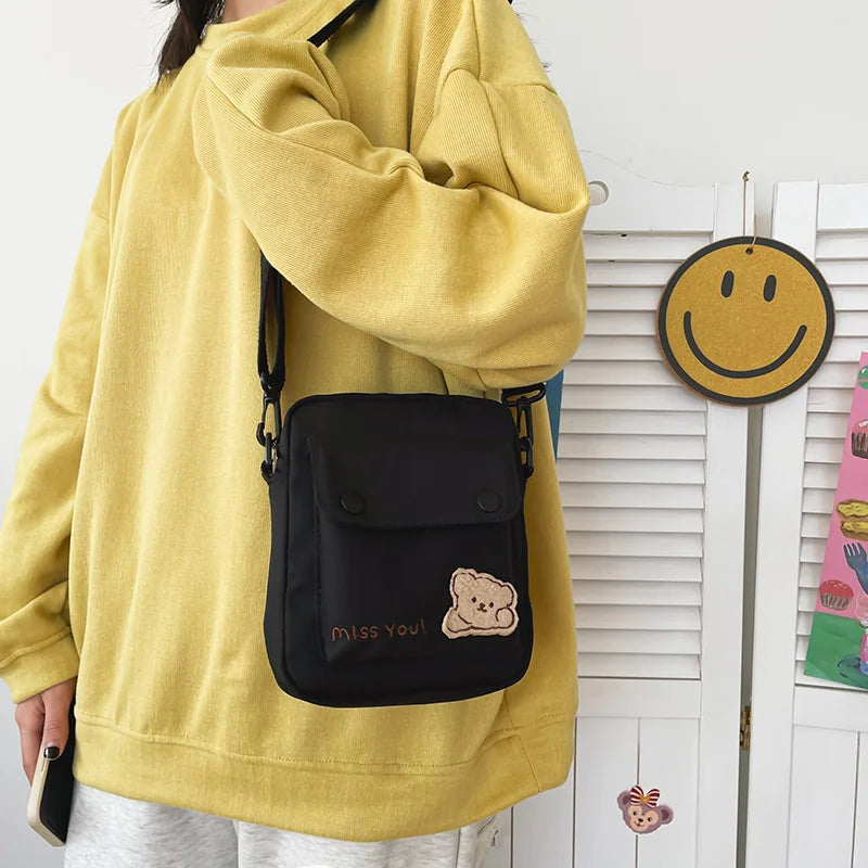 Cute Bear Nylon Bag | Preppy Mini Crossbody & Shoulder Purse Luxegan
