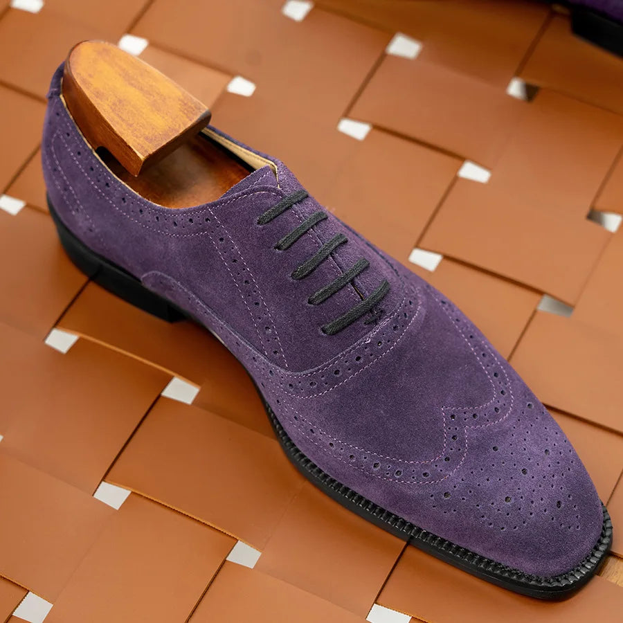 Luxury Men's Cow Suede Wedding Brogues | Sophisticated British Style Genuine Leather Shoes | Elegant "Handmade Quality" Silhouette | "Dignified" Platform Dress Shoes for Radiant Versatile Autumn Styling Luxegan