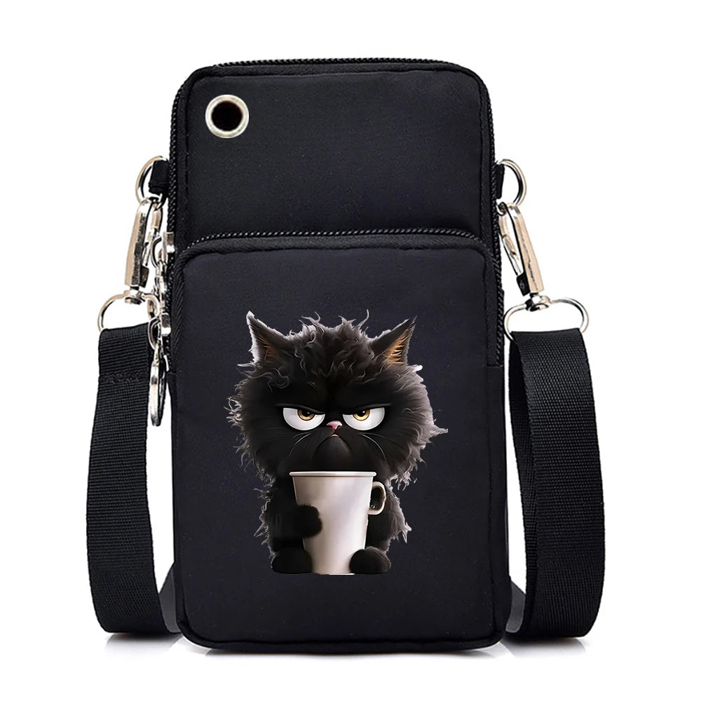 Women's Handbags Black Explosive Coffee Cat Messenger Bags | Female Cartoon Shoulder Bag Purse (Fashion Mobile Phone Crossbody Bags) Luxegan