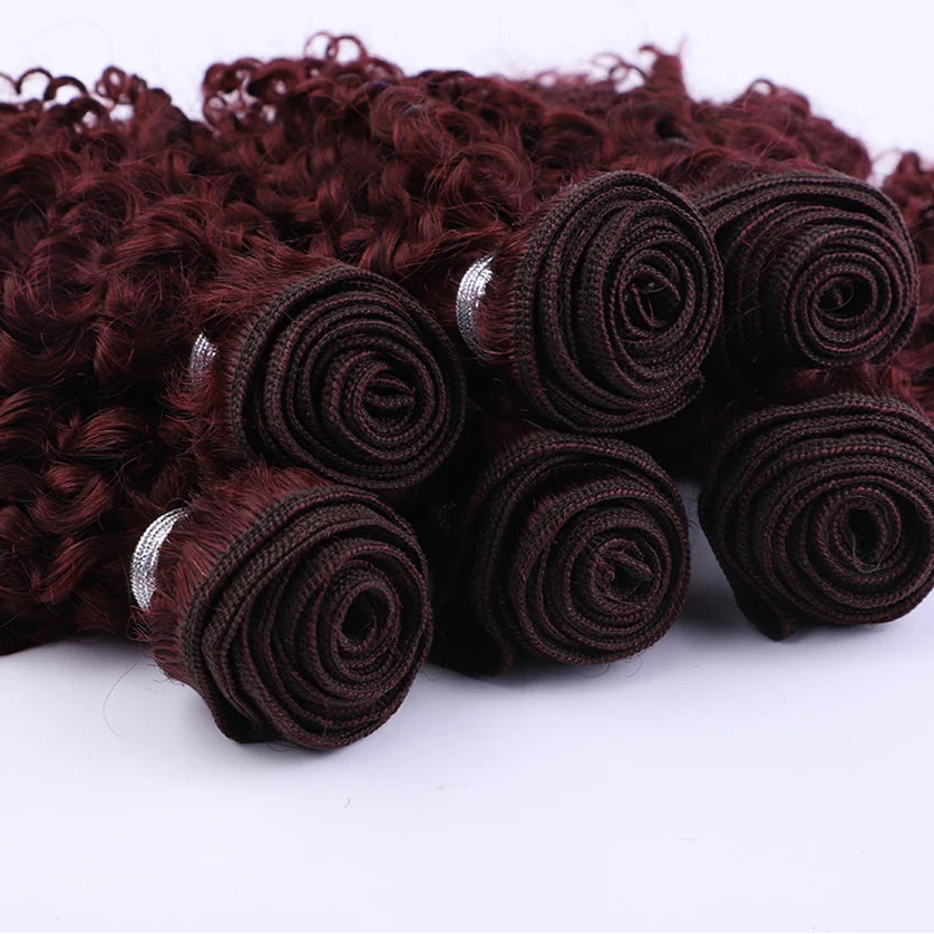 Brazilian Kinky Curly Human Hair Bundles | 100% Remy Jerry Curly Extensions 6Pcs 99J Luxegan