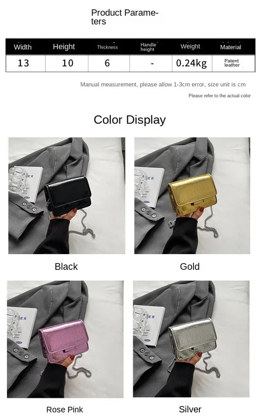 Vintage Chic Metallic Crossbody Bag | Luxury Designer Mini Square Handbag | Elegant Crocodile-Pattern Shoulder Bag | "Dignified" Structured Silver & Gold Satchel for Everyday Wear Luxegan