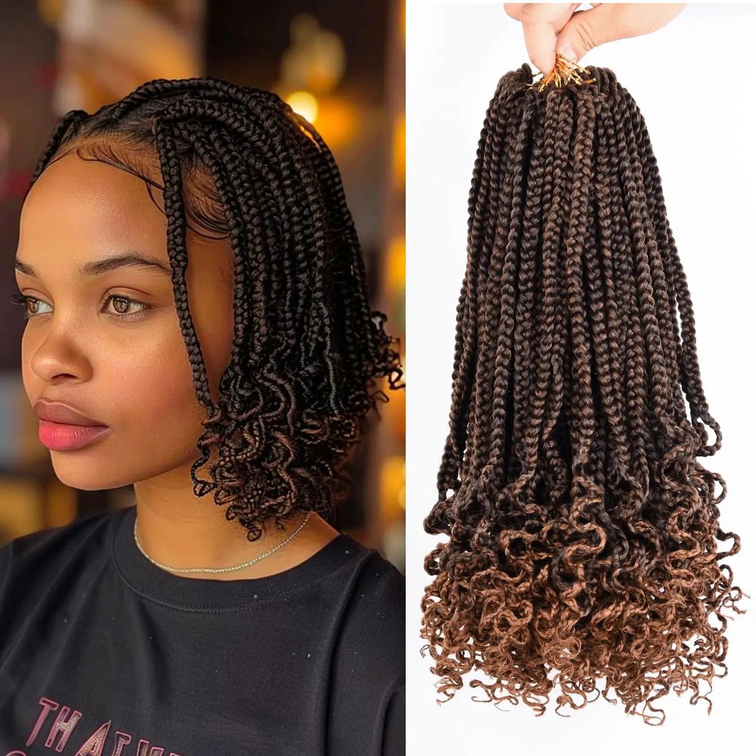 Pre-Looped Box Braids Crochet Hair with Curly Ends | Soft 3X Boho Braids - view 4