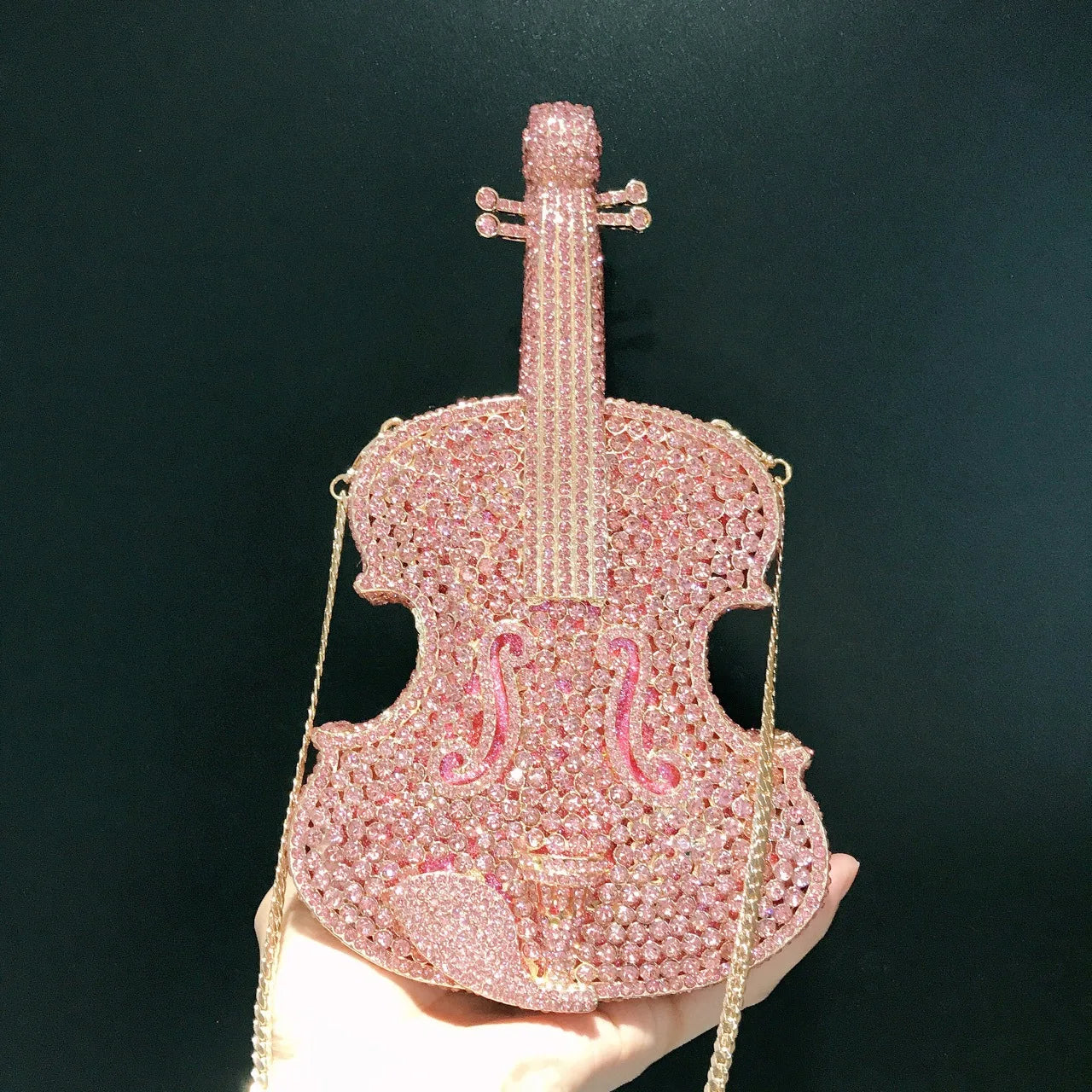 Luxury Violin-Shaped Crystal Evening Clutch | Sophisticated Rhinestone-Encrusted Dinner Purse | Elegant Bridal Handbag with Genuine Leather Lining | "Dignified" Structured Minaudière for High-Fashion Events Luxegan
