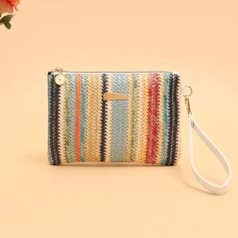 Rattan Knitting Women's Straw Bags | Fashion Colorful Summer Beach Clutch Bag & Woven Wristlet Bag Luxegan