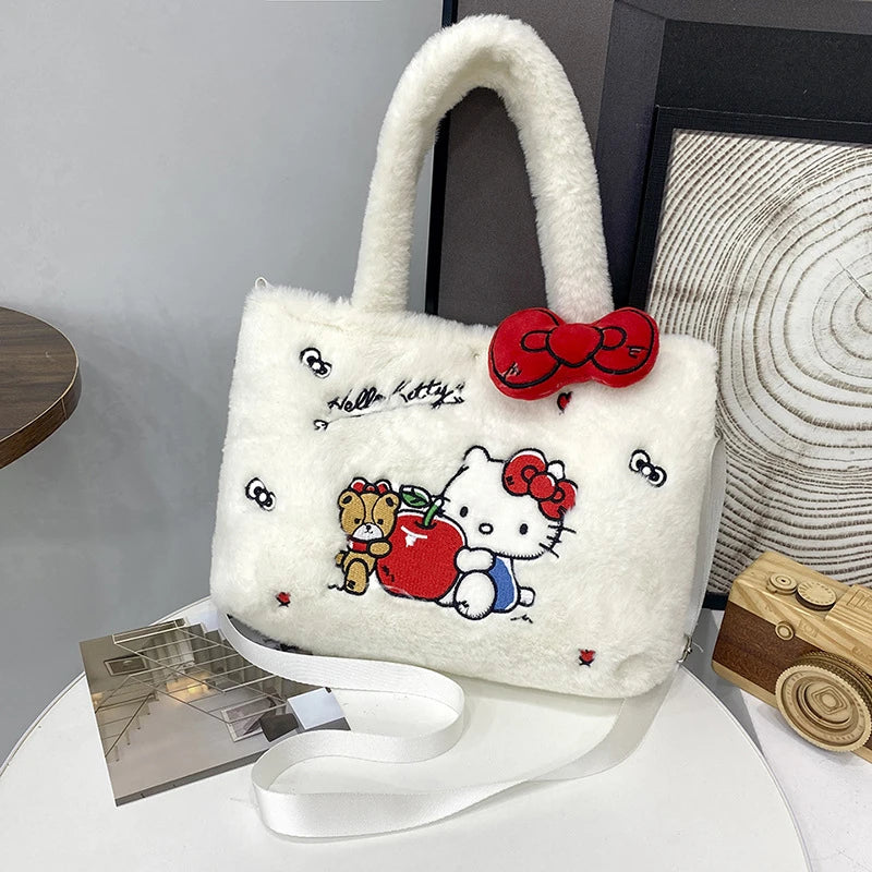 Kawaii Hello Kitty Plush Shoulder Bag | My Melody Cinnamoroll Kuromi Cute Cartoon Anime Handbag (Soft Storage Bag for Women & Girls) Luxegan