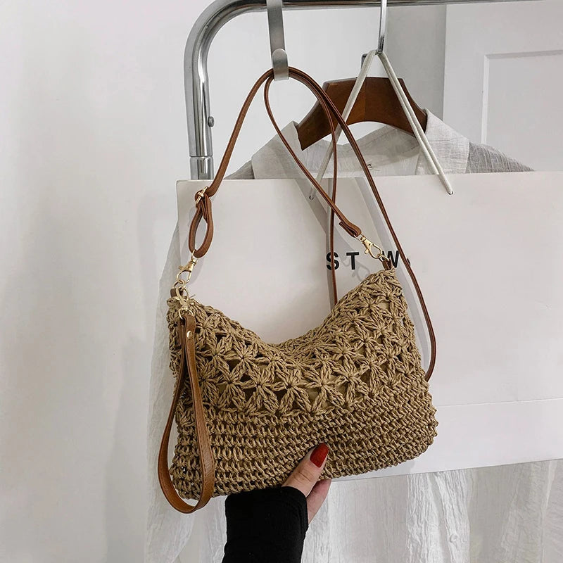 Straw Crossbody Bag for Women | Summer Woven Shoulder Bag & Raffia Beach Wristlet Luxegan