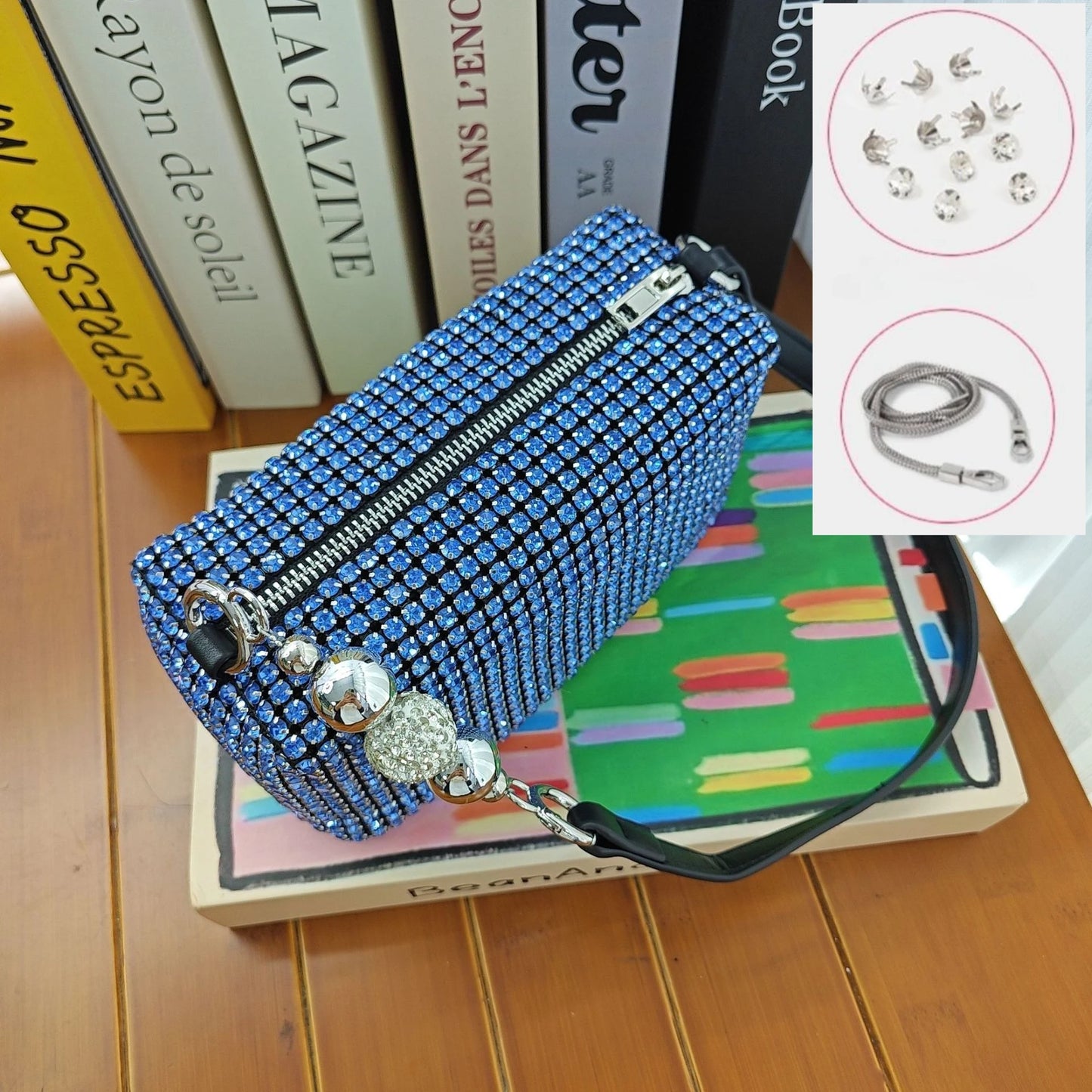 Super A Rhinestone Light Luxury Bag | Women's Summer High-End Texture Messenger & Portable Dinner Bag (Shiny Full Diamond Crossbody) Luxegan