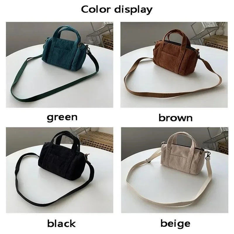 Mini Corduroy Shoulder Bag for Women & Girls | Casual Square Canvas Handbag Zipper Tote & Crossbody Purse Luxegan