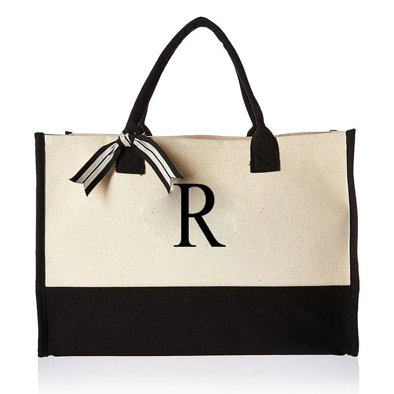 Fashion Floral & Letter Print Canvas Tote | Large Capacity "HARD" Structured Business Handbag | Portable Beach & Shopping Shoulder Bag | Unisex Casual Multi-Purpose Tote Luxegan