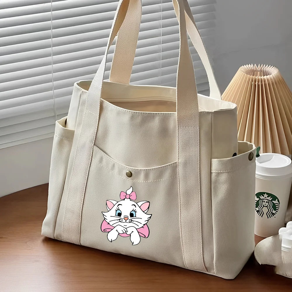 The Aristocats Marie Cat Large Capacity Canvas Tote Bags | Work Commuting Carrying Bag Student Outfit Book Shoulder Shopping Bag Luxegan