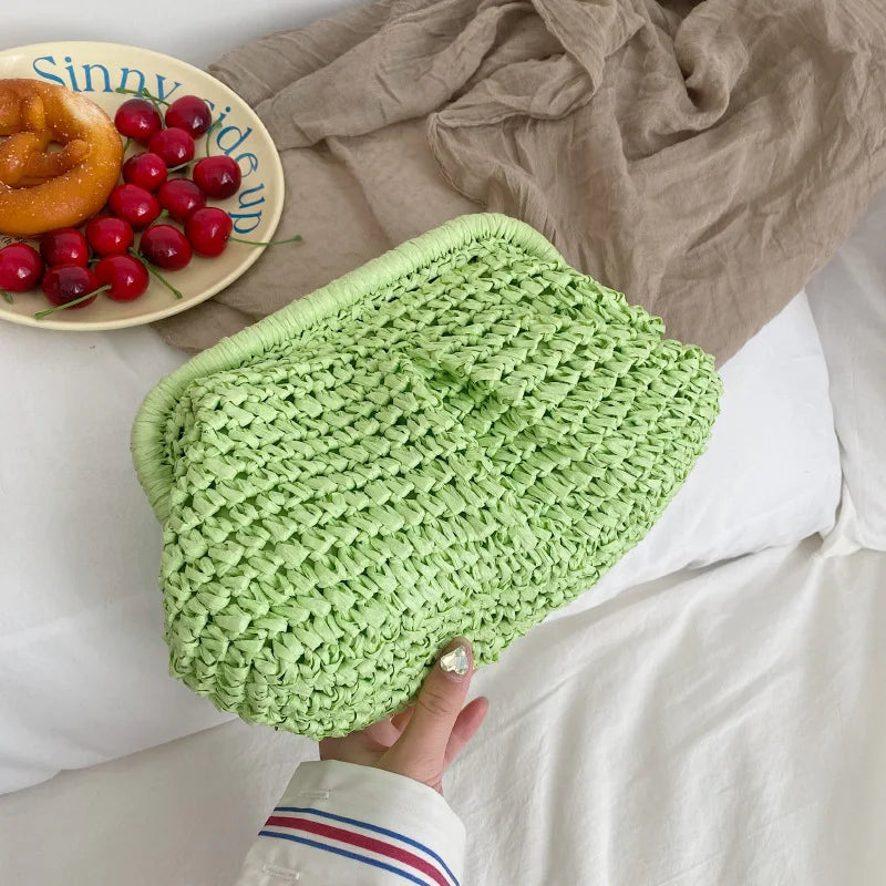Bohemian Straw Dumpling Clutch Bag | Woven Straw Tote Purse for Women (Summer Beach Bag, Wicker Clutch) Luxegan