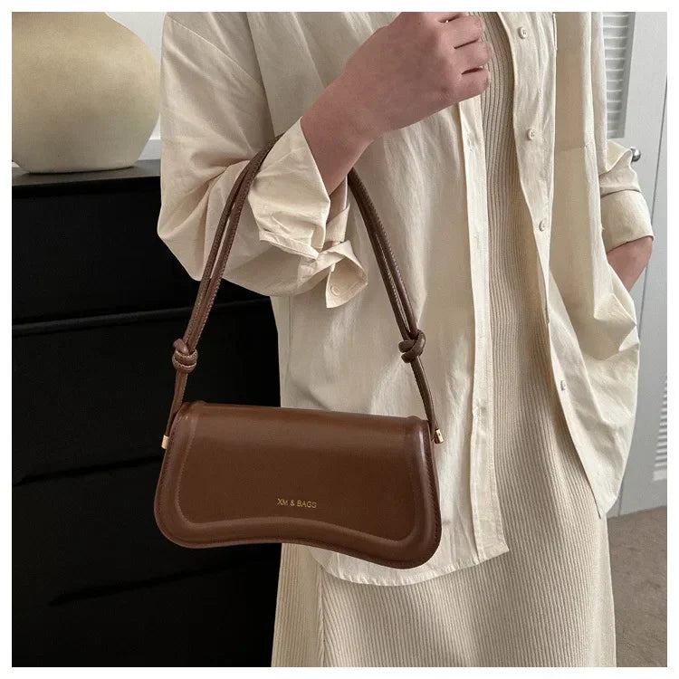 Fashion Ladies Small PU Leather Underarm Bag | Solid Color Top-Handle Purse | Women's Shoulder Crossbody Saddle Handbag Luxegan