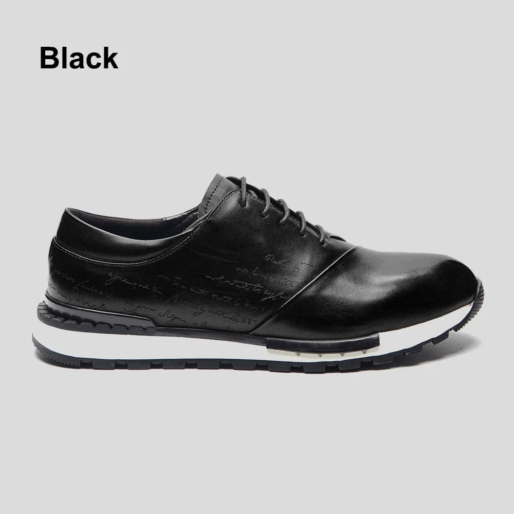 Luxury Hand-Painted Leather Oxfords | Sophisticated France Style Business Sneakers | Elegant "Fretwork"