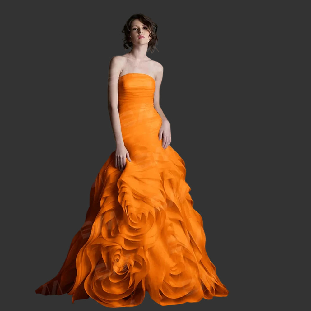 Modern Floral-Shaped Tulle Prom Gown | Custom-Made Strapless Sweetheart Long Party Dress | High-Quality Court Train Solid Custom-Color Evening Dress Luxegan