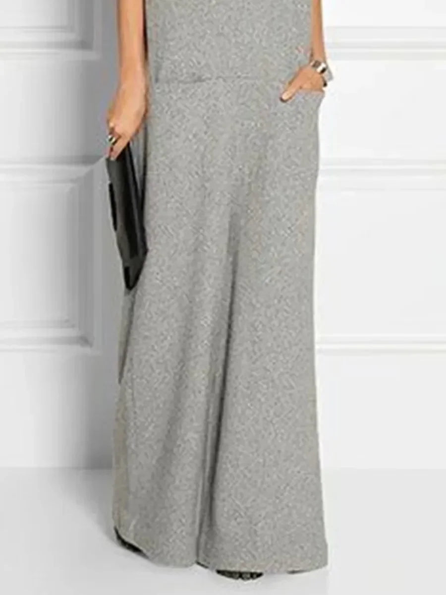 UOOZEE Women's Solid Color High Neck Pockets Elegant Maxi Dresses 2026 New Summer Short Sleeves Loose Urban Casual Long Dress