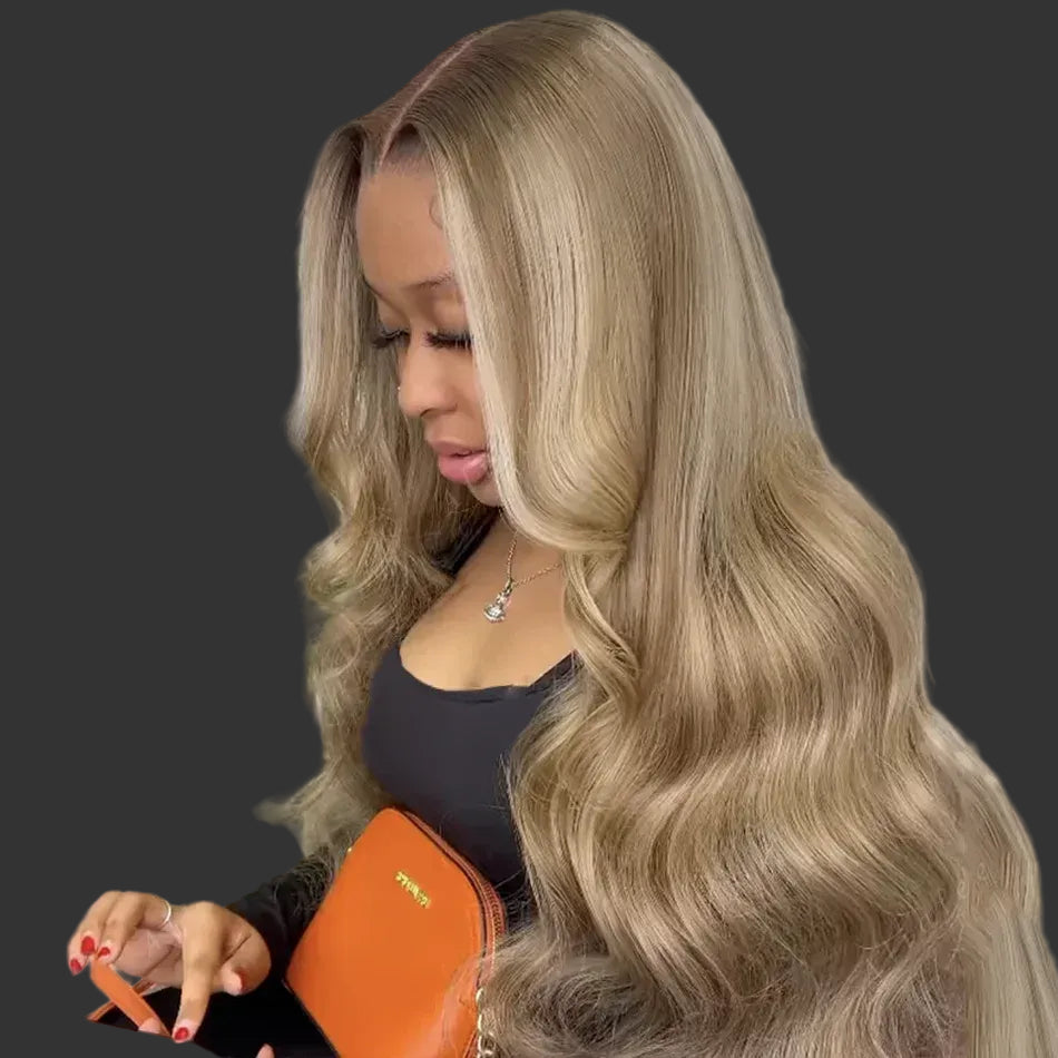 Gray Ash Blonde Highlight Lace Frontal Wig | Sophisticated 13x6 & 13x4 Transparent Lace | Elegant "Brazilian Remy" 26+ Inch Length | "Dignified" Pre-Plucked "Stripe" Highlight Human Hair for Radiant Versatile Styling Luxegan