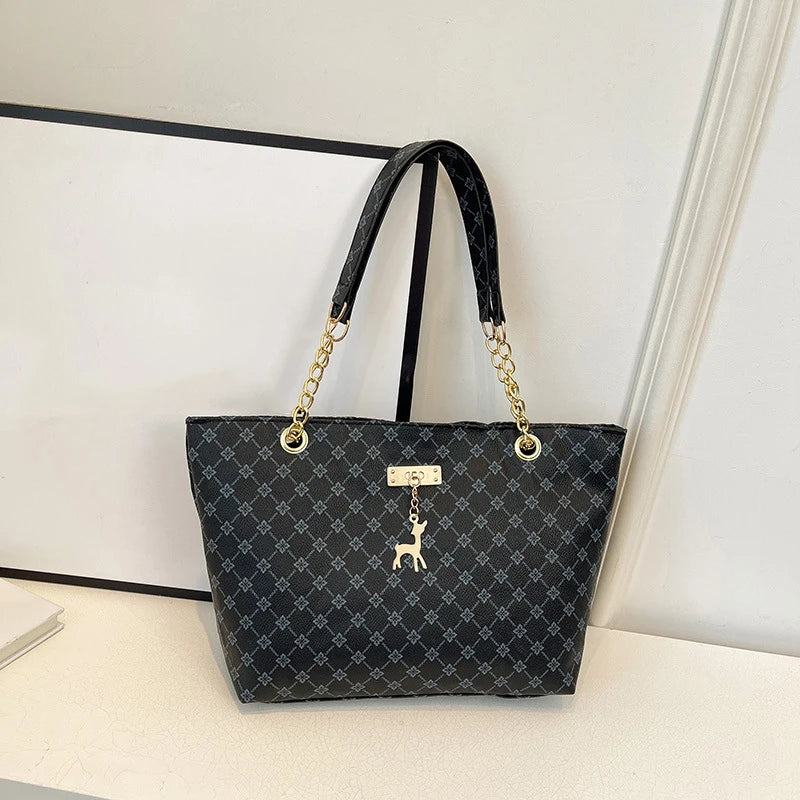 Leather Plaid Large Capacity Tote | Autumn/Winter Shoulder Bag Luxegan