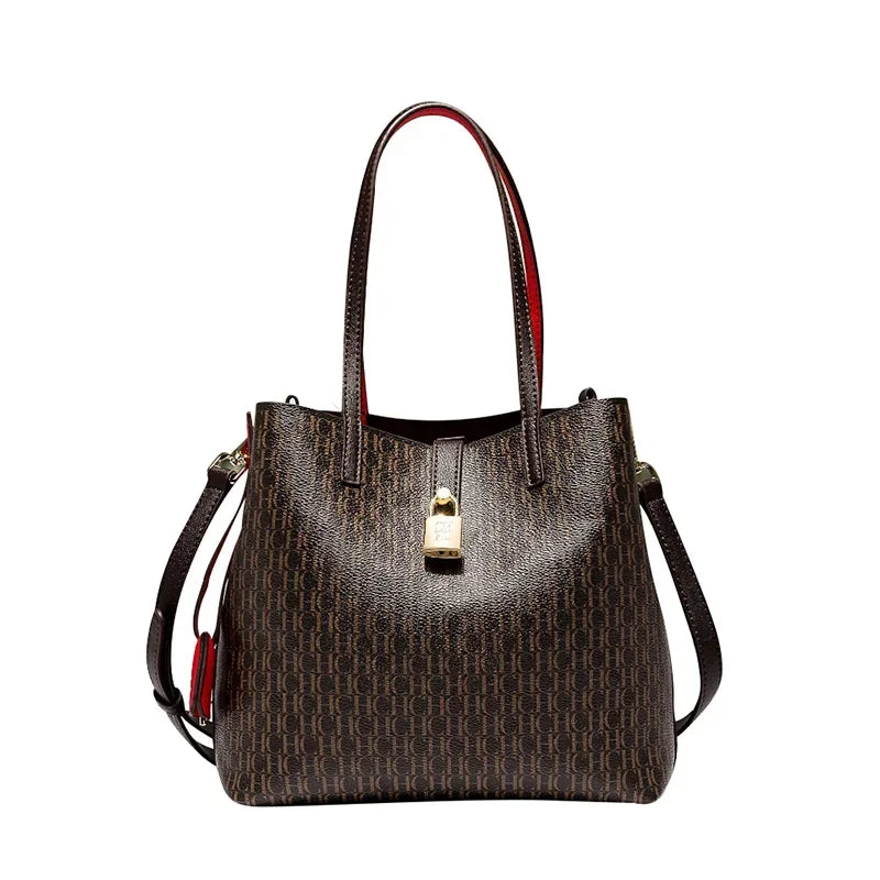 Premium Versatile Leather Crossbody Bag | Ladies Large Capacity Daily Commuter Tote Bag (Letter Print Design, Fashion Casual) Luxegan