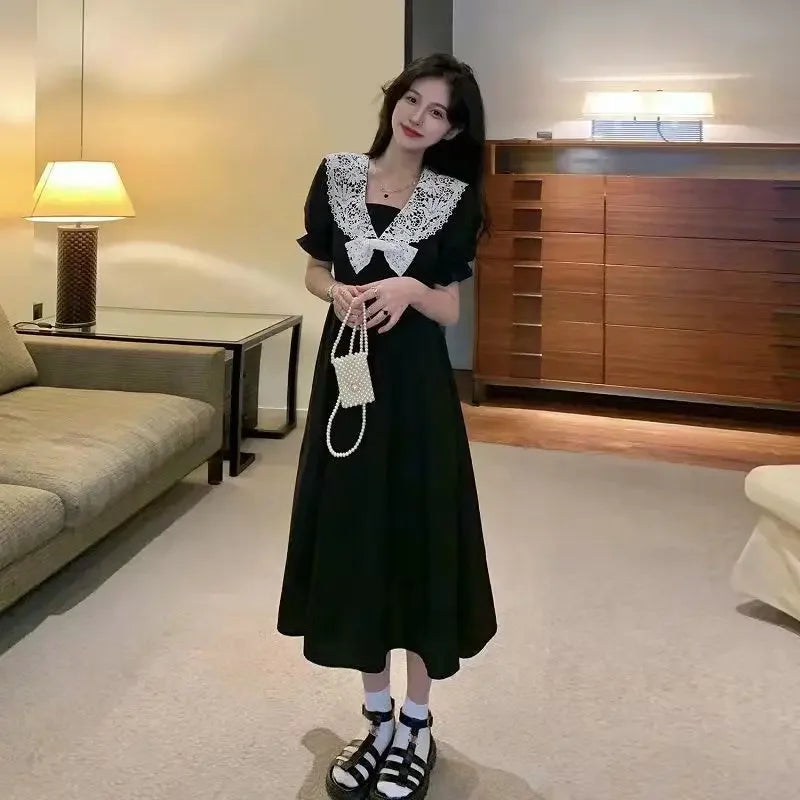 Lace Peter Pan Collar Flare Sleeve Dress | Kawaii A-Line Elegant Party Dress in Short & Long Luxegan