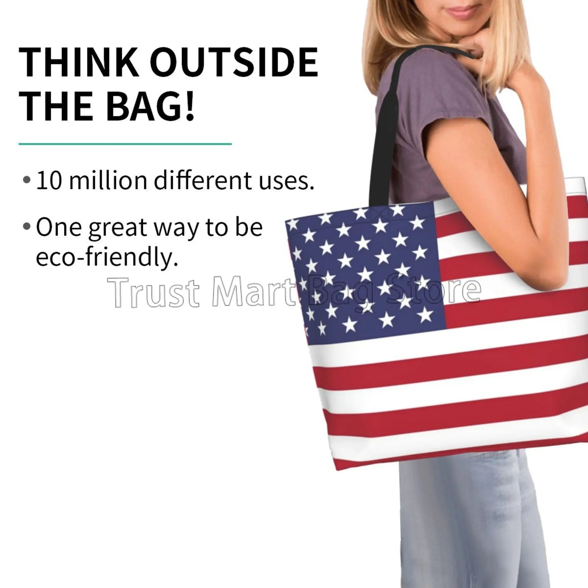 American USA Flag Canvas Tote Bag | Large Women Casual Shoulder Bag Handbag | Reusable Multipurpose Shopping Grocery Bag for Outdoor Luxegan