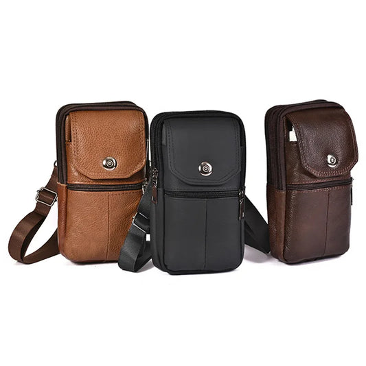 Genuine Cowhide Leather Men's Messenger Bag | Sophisticated "Multi-Functional" Silhouette | Professional Small Travel Waist Bag & Chest Pouch | "Dignified" High-Performance Leather Essential for Radiant Versatile Styling Luxegan