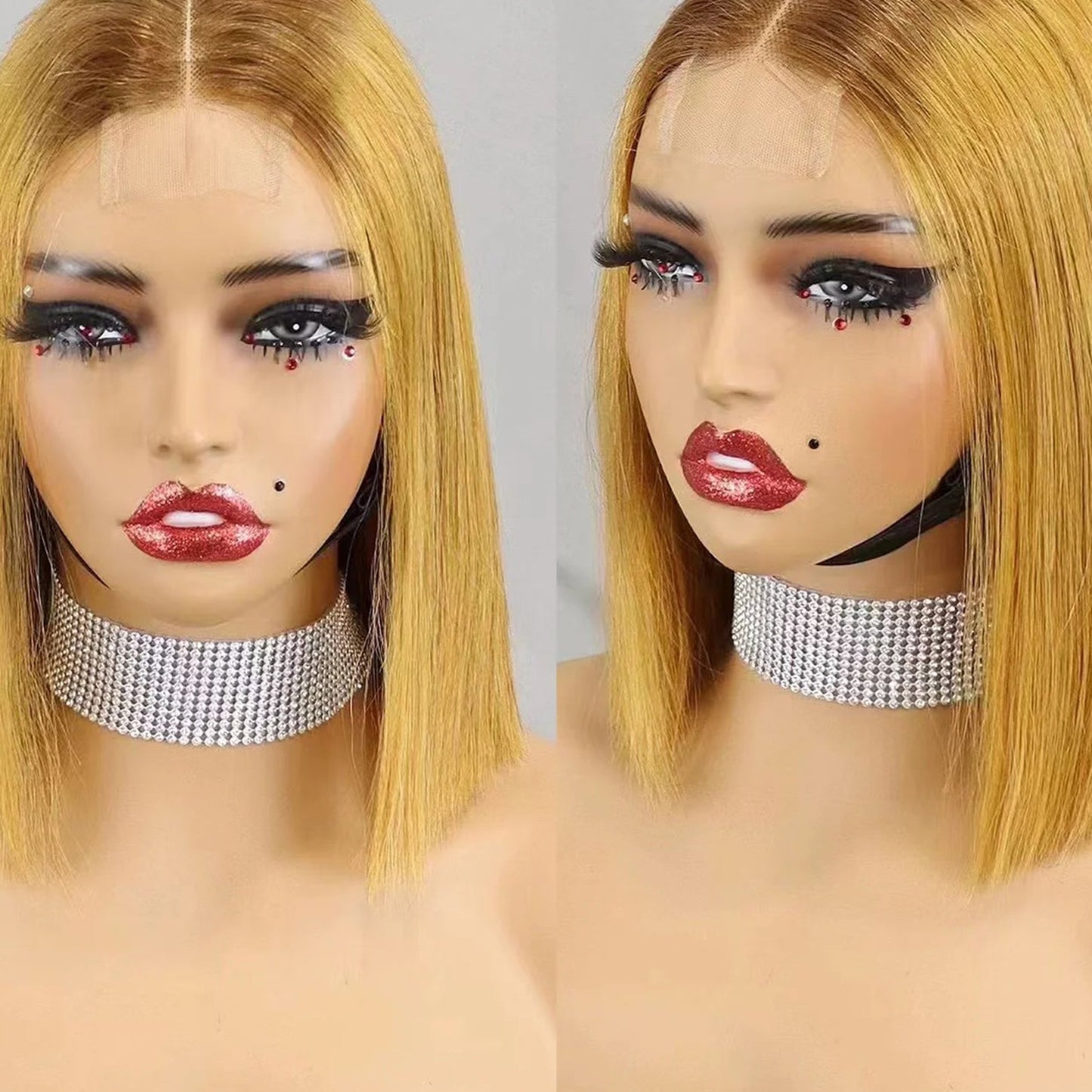 Super Double Drawn Bone Straight Short Bob Wig - 100% Burmese Remy Human Hair Glueless Wig - Transparent Swiss Lace Closure Pre-Plucked Straight Bob Wig for Women (4-16 Inch) Luxegan
