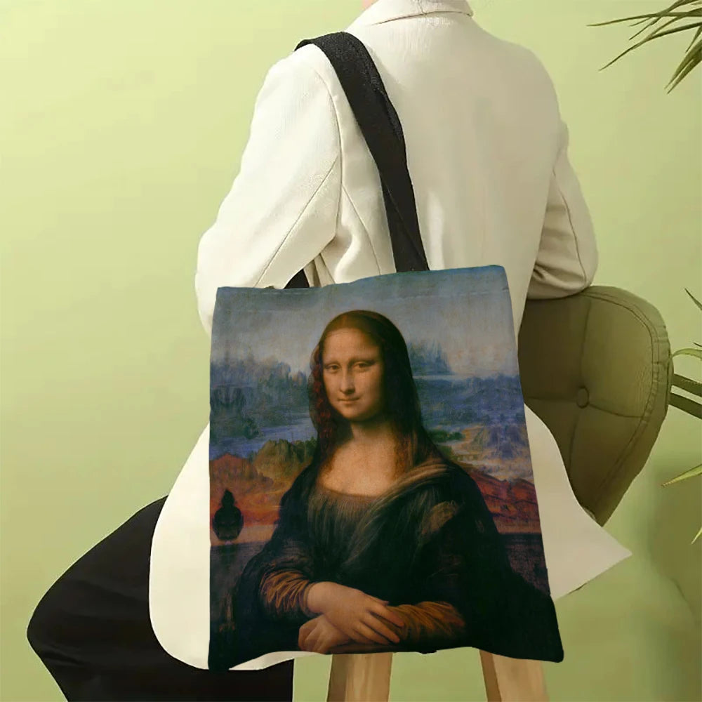 Oil Painting Printed Lightweight Tote | Sophisticated Artistic Linen-Look Handbag | Elegant - view 4