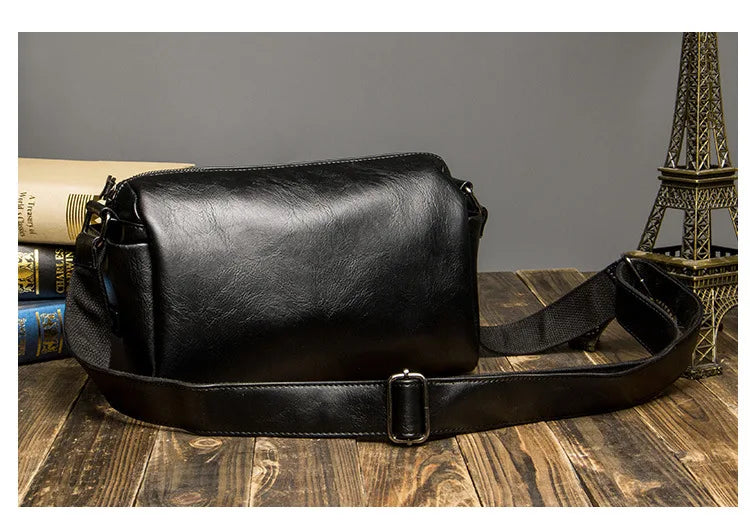 Soft Leather Men's Crossbody Bag | Shoulder Messenger Bag & Casual Simple Design Solid Sling Shoulder Bag Pack Luxegan