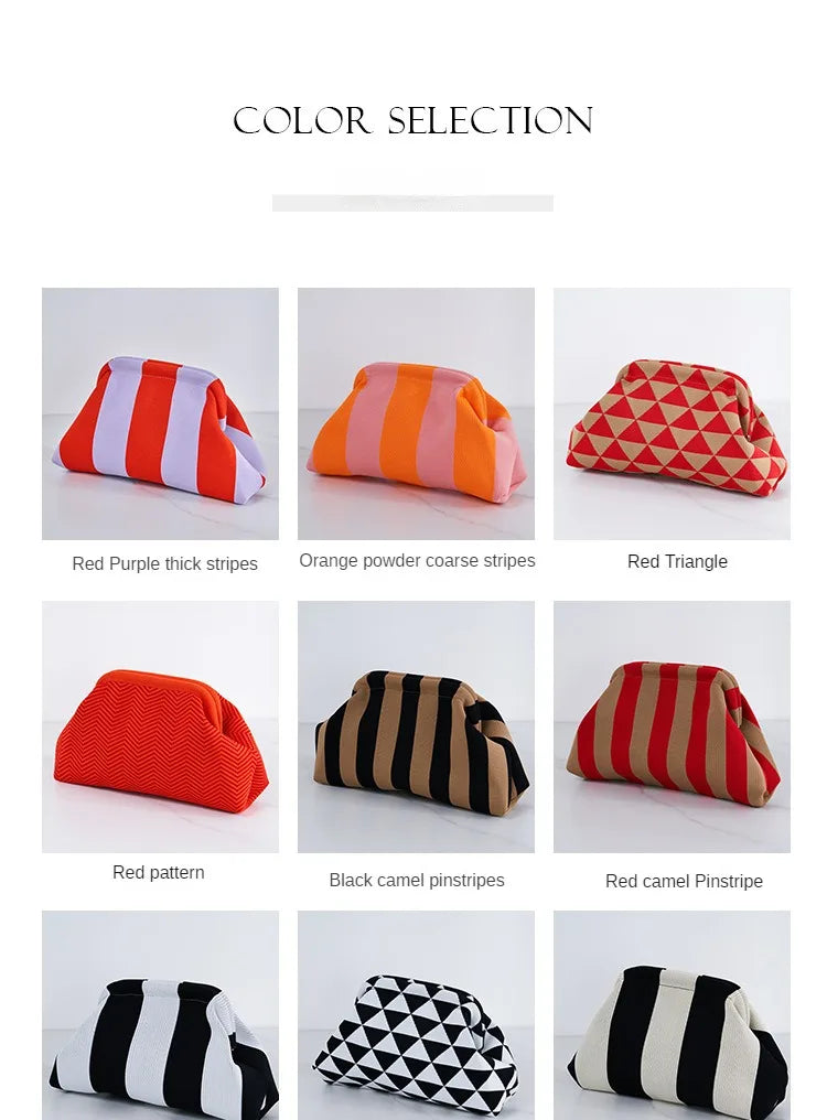 Cotton Woven Shell Clutch | Soft Casual Ruched Colorblock Summer Bag Luxegan