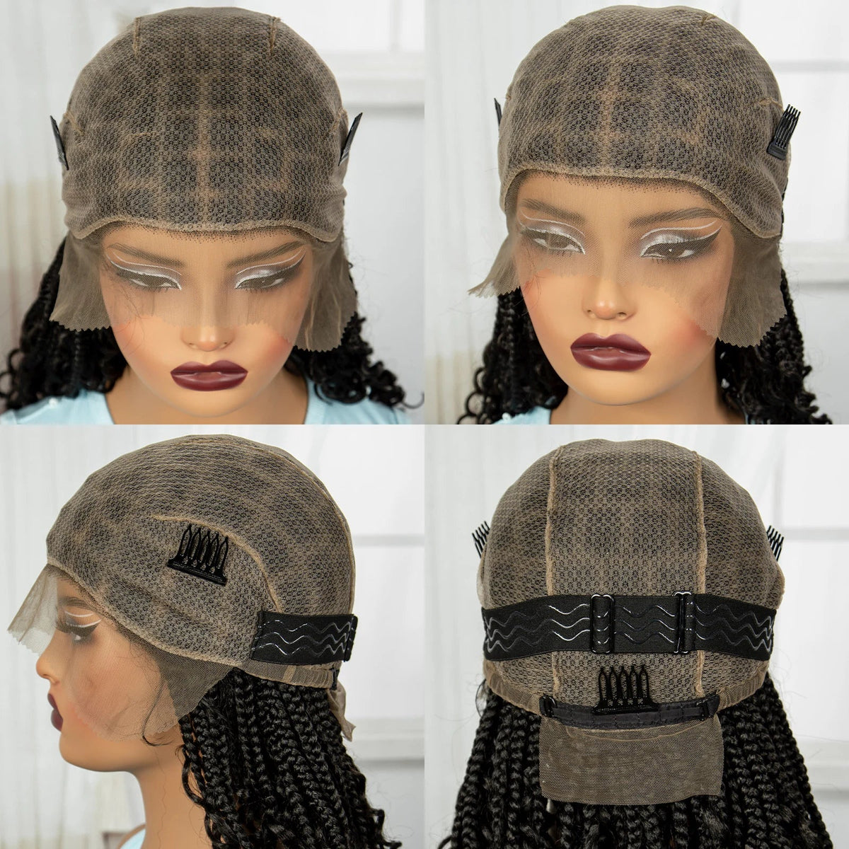 Full Lace Braided Lace Wigs Synthetic Knotless Box Braided Lace Wig with Curly Ends for Black Women Kinky Curly Braided Bob Wig Luxegan