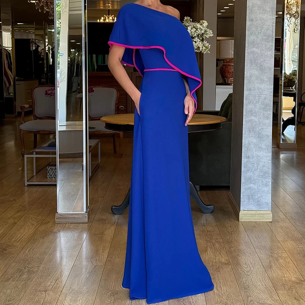 Stole Draped A-Line Evening Gown | O-Neck Sleeveless Floor-Length Prom Dress Luxegan