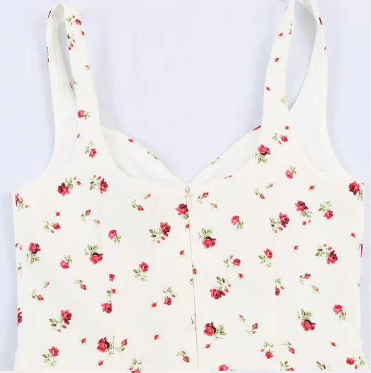 Spaghetti Strap V-Neck Backless Ruched Swing Mini Dress | Vintage Floral Print Camisole Dress Luxegan