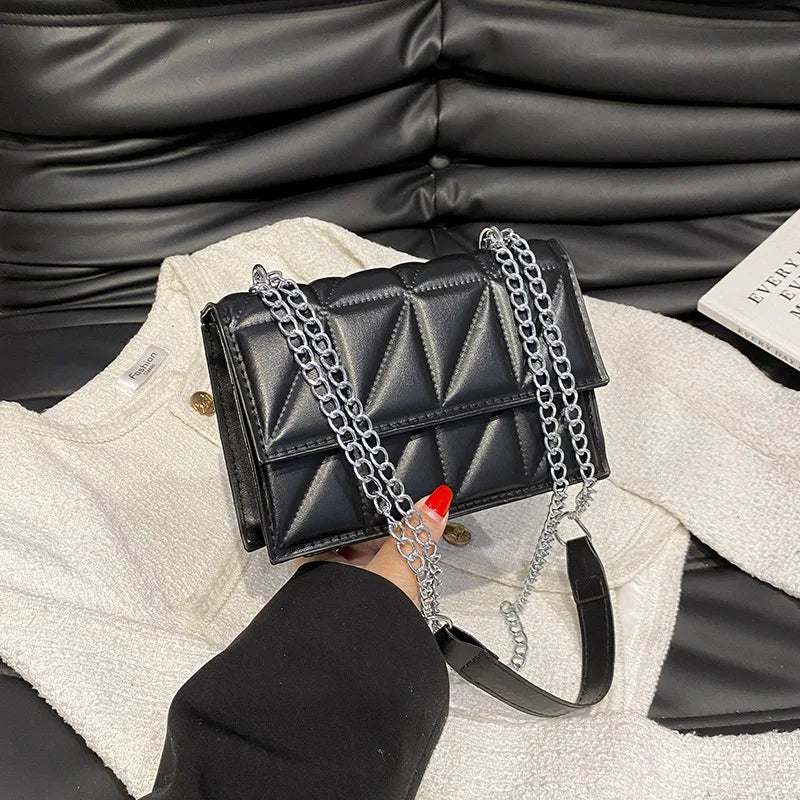 Designer Fashion Women’s Shoulder Bag | Sophisticated PU Leather Handle Handbag | Elegant Chain Strap Crossbody | Luxury "Dignified" Soft Minimalist Purse for Versatile Styling Luxegan