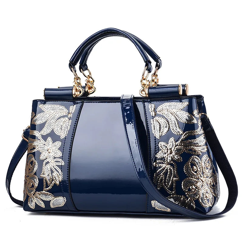 New Patent Leather Shiny Women’s Bag | Luxury Designer Atmospheric Handbag | High-Gloss Fashion Shoulder & Messenger Bag | Sophisticated Large Capacity Saffiano Satchel (Model 19NBY-124) Luxegan