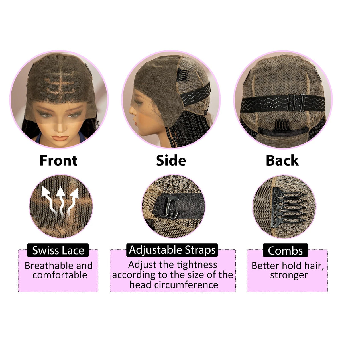 Synthetic Full Lace Bohemian Box Braided Wigs with Baby Hair Boho Box Braided Wigs Curly Hair Full Lace Front Wigs Luxegan