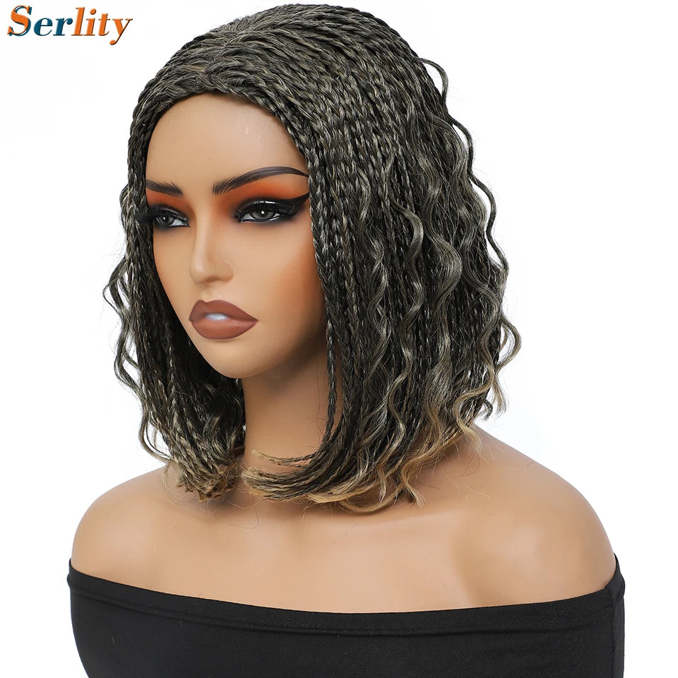 New Style Bob Box Braided Wigs For Black Women 12inches Synthetic Box Braids Crochet Hair Wigs On Sale Clearance Short Black Wig Luxegan