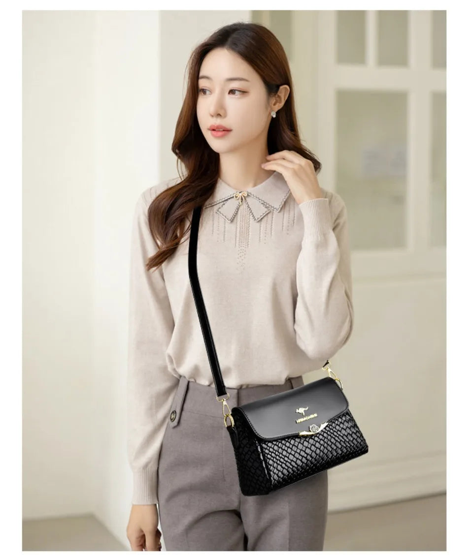 Luxury Knitted PU Leather Crossbody | Soft Shoulder Messenger Bag Luxegan