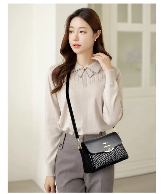 Luxury Knitted PU Leather Crossbody | Soft Shoulder Messenger Bag Luxegan